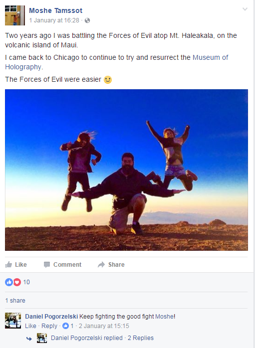 Moshe's personal FB page, 1/1/17
